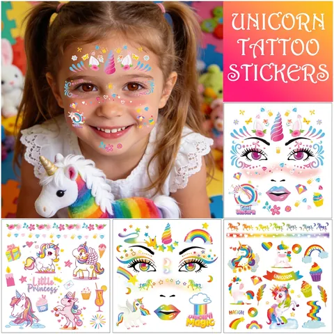 Tatuaggi Temporanei Per Viso Bambini Adesivi Colorati Unicorno Sirena Farfalla Per Decorazione Festa Di Compleanno Carnevale