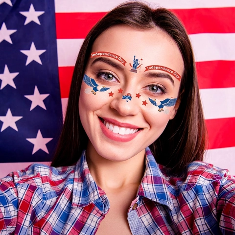 Unabhängigkeitstag Gesicht Tattoo Aufkleber Wasserdicht Patriotische Flagge Stern Adler Design Für Die Feier Am Juli