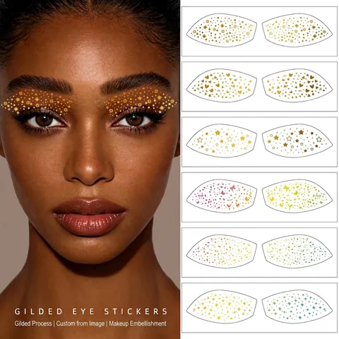 Metallic Gold Silver Temporary Face Tattoo Stickers Freckle Eye Makeup Stars Hearts Holographic For Party Festival