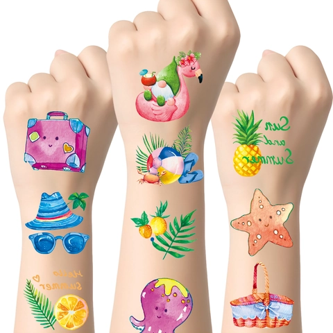 Tatuaggi Temporanei Cartone Animato Spiaggia Estate Adesivi Impermeabile Carta Trasferimento Acqua Bambini Festa Arte Corporea