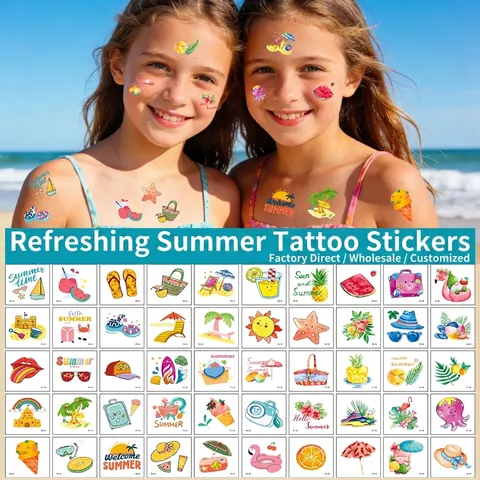 Tatuaggi Temporanei Cartone Animato Spiaggia Estate Adesivi Impermeabile Carta Trasferimento Acqua Bambini Festa Arte Corporea