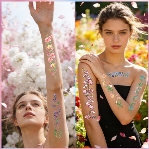 Tatuaggi Temporanei Floreali Impermeabile Fiore Farfalla Arte Linea Nera Decorazione Del Corpo Per Donne Braccio Clavicola