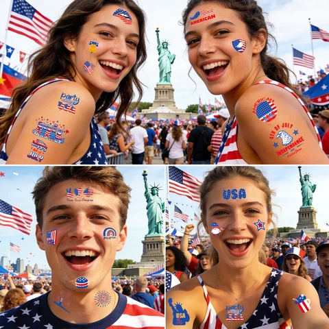 Tatuaggi Temporanei Giorno Indipendenza Impermeabile Patriottico Bandiera Americana Aquila Adesivi Corpo Festa Luglio