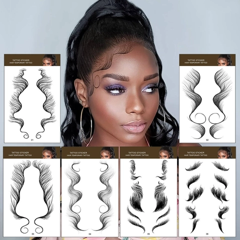 Hairline Temporäre Tattoo Aufkleber Wasserdicht Natürliche Baby Haar Kanten Aufkleber Für Frauen Make-up Lockige Stile