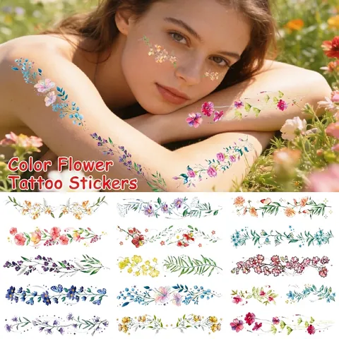 Tatuaggi Temporanei Floreali Impermeabile Fiore Farfalla Arte Linea Nera Decorazione Del Corpo Per Donne Braccio Clavicola