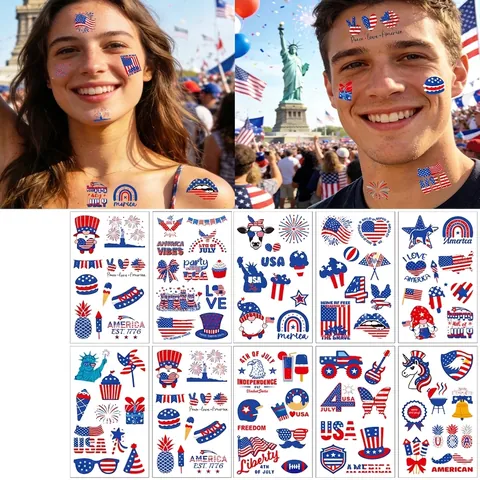 Tatuaggi Temporanei Giorno Indipendenza Impermeabile Patriottico Bandiera Americana Aquila Adesivi Corpo Festa Luglio