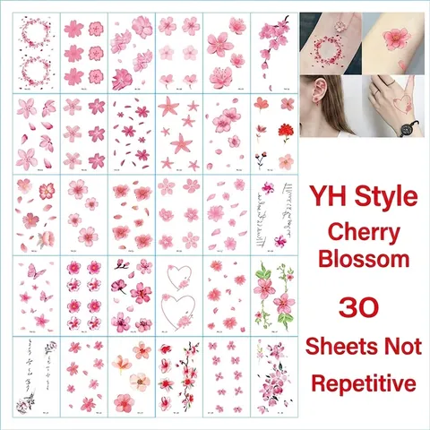 Tatouages Temporaires Autocollants Fleur De Cerisier Imperméable Longue Durée Rose Lune Style Japonais Pour Femmes Filles Motifs Multiples