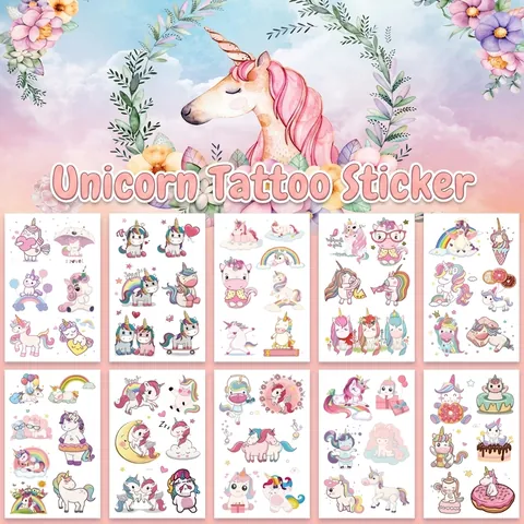 Pegatinas De Tatuaje Temporal De Unicornio Impermeable Dibujos Animados Arco Iris Colorido Arte Corporal Para Niños Niñas Recuerdos De Fiesta Linda Princesa