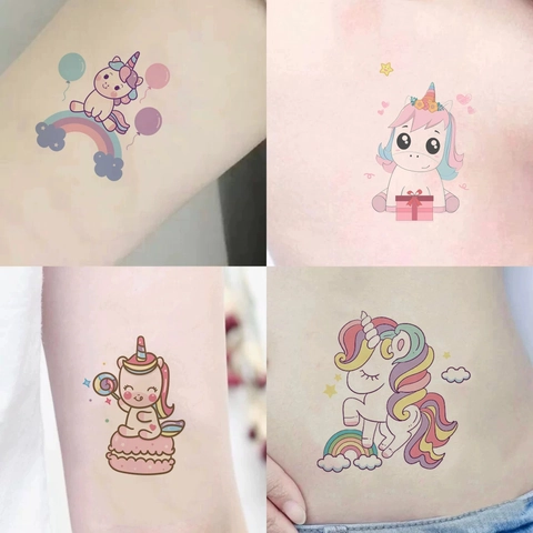 Pegatinas De Tatuaje Temporal De Unicornio Impermeable Dibujos Animados Arco Iris Colorido Arte Corporal Para Niños Niñas Recuerdos De Fiesta Linda Princesa