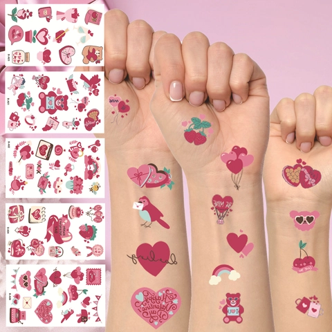 Valentine's Day Temporary Tattoos Heart Romantic Pattern Waterproof Body Art Decals For Party Lovers Couples