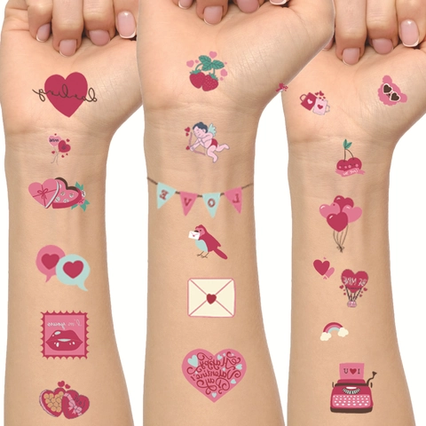 Valentine's Day Temporary Tattoos Heart Romantic Pattern Waterproof Body Art Decals For Party Lovers Couples