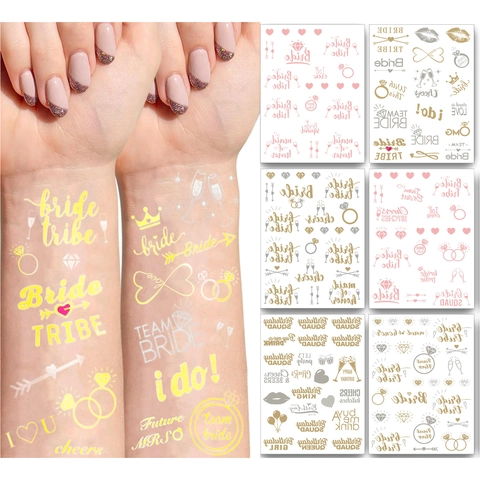 Tatuaggi Temporanei Matrimonio Oro Metallico Oro Rosa Bride Tribe Addio Al Nubilato Impermeabile Usa E Getta Arte Del Corpo