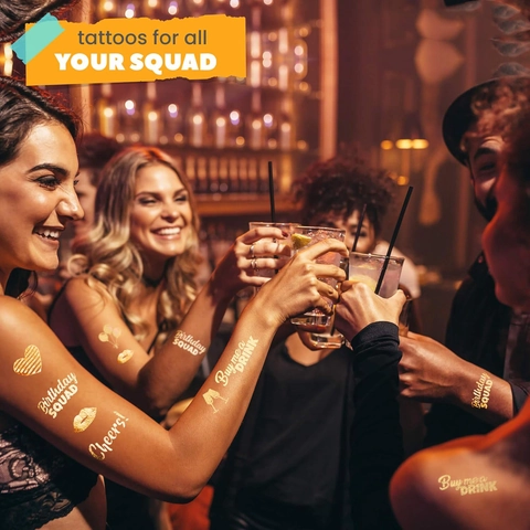 Gouden Metallic Tijdelijke Tattoos Waterdicht Verjaardagsfeest Stickers Birthday Squad Voor Wrouwen
