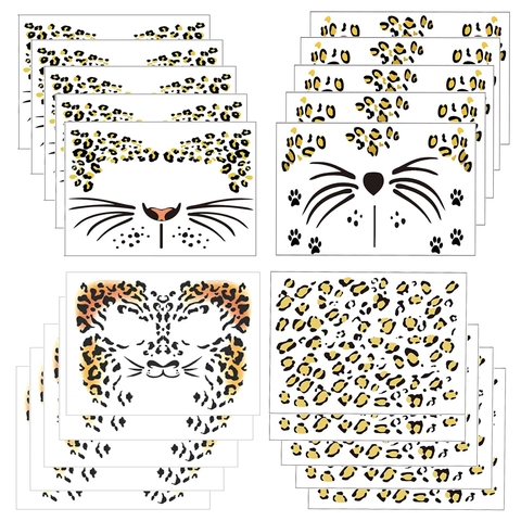 Leopard Print Face Temporary Tattoo Stickers Gold Foil Waterproof Metallic Animal Face Makeup For Party Cosplay