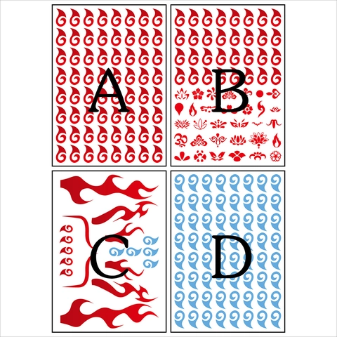 Adesivi per Tatuaggi Temporanei con Motivo a Fiamma e Nuvola Impermeabili Rosso Blu Body Art Adesivi per Fronte per Decorazione Festa Cosplay Unisex