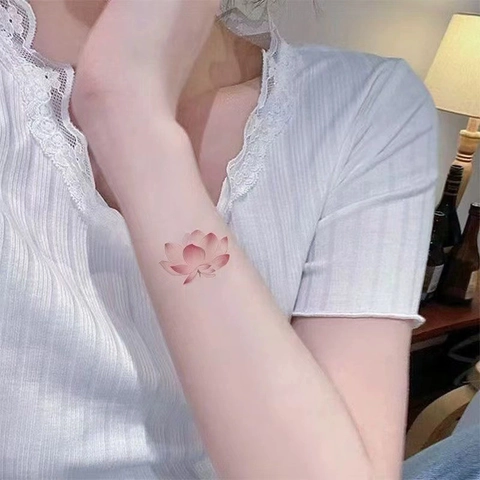 Lotusblume Temporärer Tattoo Aufkleber Wasserfest Rosa Aquarell Blumen Körperkunst Für Frauen Schulter Arm Fuß