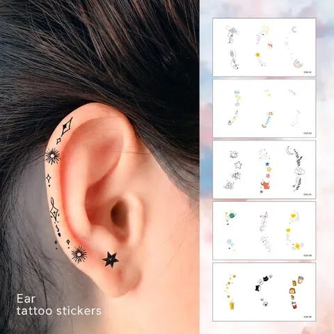 Adesivi Per Tatuaggi Temporanei Per Orecchie Mini Impermeabile Motivo A Cartoni Animati Colorati Per Donne Ragazze