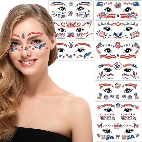 Unabhängigkeitstag Gesicht Tattoo Aufkleber Wasserdicht Patriotische Flagge Stern Adler Design Für Die Feier Am Juli