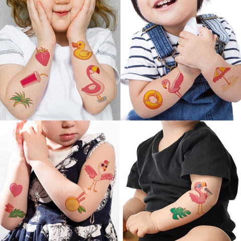 Flamingo Temporäre Tattoos Für Kinder Sommer Strand Wasserdichte Wassertransfer Aufkleber Cartoon Tropische Körper Gesicht Kunst Party
