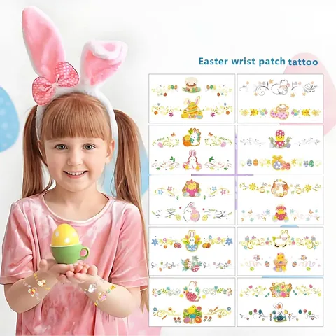 Adesivi Tatuaggi Temporanei Pasqua Coniglio Uovo Impermeabile Trasferimento Acqua Arte Del Corpo Bambini Ragazzi Ragazze