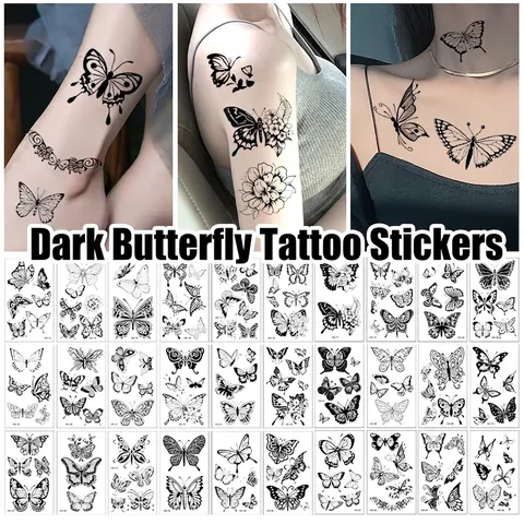Tatuaggi Temporanei Adesivi Farfalla Nera Fiore Stile Ins Minimalista Sexy Arte Corporea Impermeabile Donne