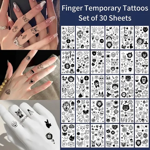 Temporäre Tattoo Aufkleber Wasserdicht Minimalistisch Schwarz Finger Hand Körperkunst Kleine Muster Schmetterling Kreuz Sterne