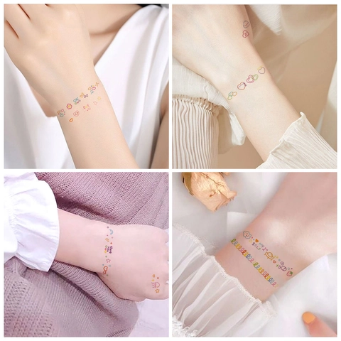 Tijdelijke Tattoo Stickers Kleurrijke Bloemen Hart Dopamine Stijl Waterdicht Wateroverdracht Body Art Voor Vrouwen Meisjes