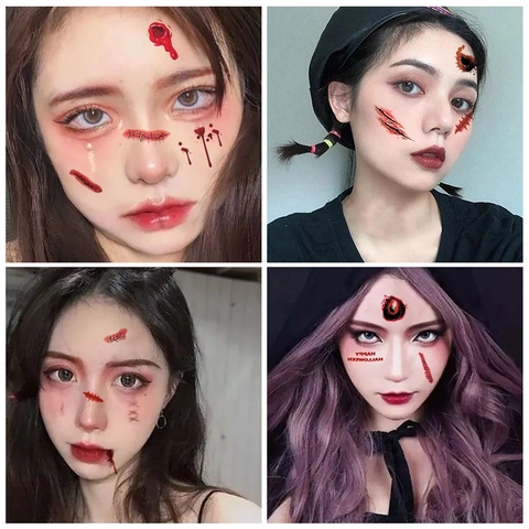Προσωρινά Τατουάζ Halloween Ουλές Τρόμου Ματωμένες Πληγές Μακιγιάζ Προσώπου Αδιάβροχα Αυτοκόλλητα Διακόσμηση Πάρτι