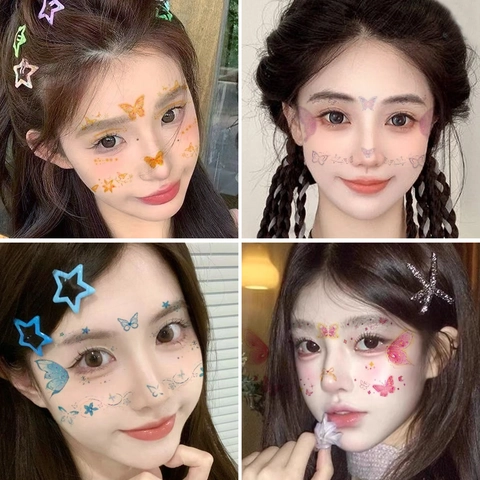 Butterfly Face Stickers Glitter Temporary Tattoos For Makeup Party Festival Colorful Fantasy Cute Women Girls
