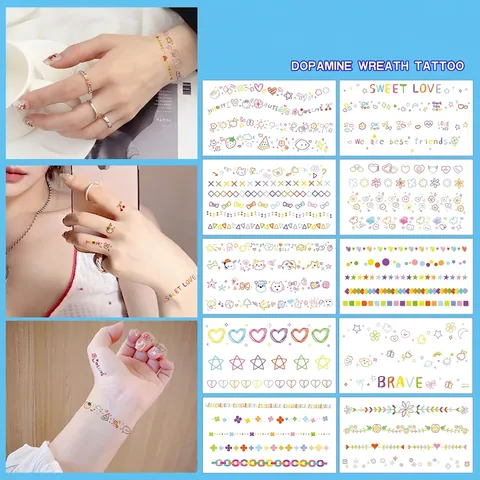 Tijdelijke Tattoo Stickers Kleurrijke Bloemen Hart Dopamine Stijl Waterdicht Wateroverdracht Body Art Voor Vrouwen Meisjes
