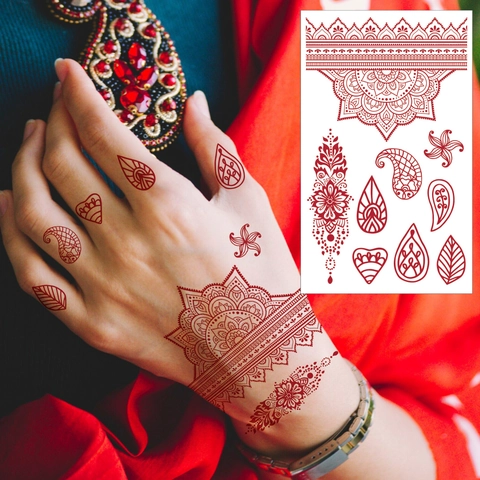 Tatuaggi Temporanei Adesivi Trasferimento Acqua Impermeabile Henna Mehndi Mandala Boho Fiore Arte Del Corpo