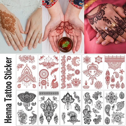 Tatuaggi Temporanei Adesivi Trasferimento Acqua Impermeabile Henna Mehndi Mandala Boho Fiore Arte Del Corpo
