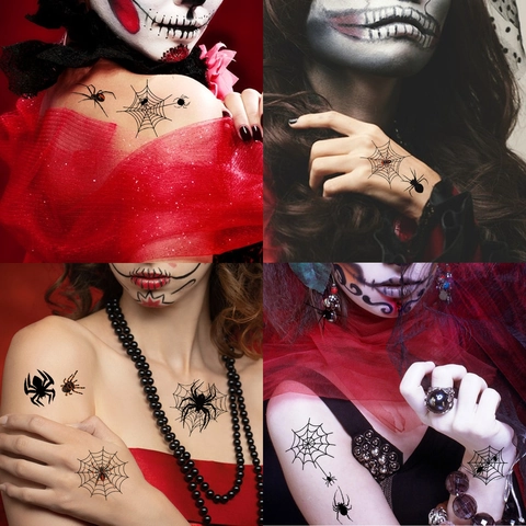 Adesivi per Tatuaggi Temporanei di Halloween 3D Realistici Ragno Ragnatela Pipistrello Cicatrici per Trucco Viso e Corpo Festa