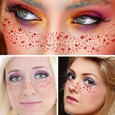 Adesivi Per Tatuaggi Temporanei Lentiggini Viso Metallico Oro Argento Stella Cuore Trucco Per Festa Halloween Cosplay