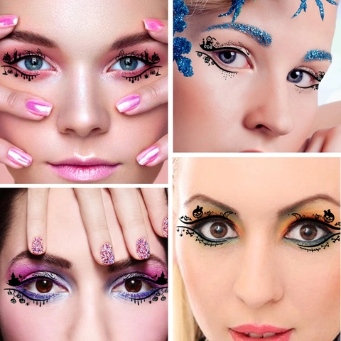 Autocollants De Tatouage Pour Les Yeux Halloween Temporaire Maquillage Du Visage Gothique Noir Chauve-souris Toile D'araignée