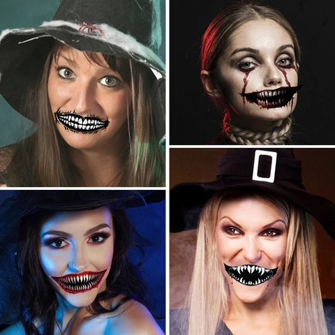 Tatuajes Temporales De Halloween Boca Grande Aterradora Pegatinas Dientes Sangrientos De Horror Para Cosplay Fiesta De Disfraces
