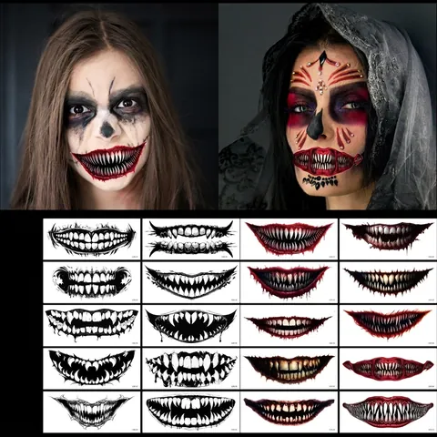 Tatuajes Temporales De Halloween Boca Grande Aterradora Pegatinas Dientes Sangrientos De Horror Para Cosplay Fiesta De Disfraces