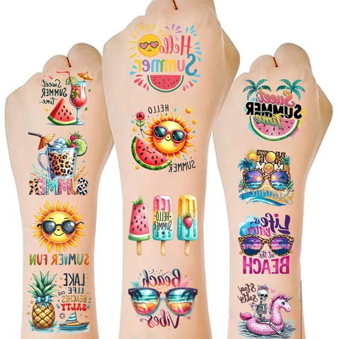 Pegatinas De Tatuajes Temporales Impermeables Dibujos Animados Animales Dinosaurios Fiesta Playa Verano Niños Adultos