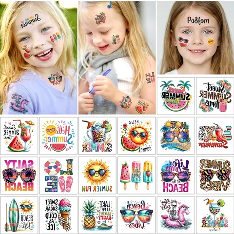 Pegatinas De Tatuajes Temporales Impermeables Dibujos Animados Animales Dinosaurios Fiesta Playa Verano Niños Adultos