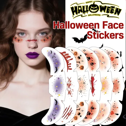Adesivi Per Tatuaggi Sul Viso Di Halloween Temporanei Impermeabili Lentiggini Sangue Pipistrello Zucca Trucco Per Feste