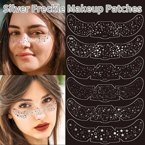 Temporary Face Tattoos Faux Freckles Makeup Stickers Metallic Gold Silver Halloween Party Waterproof Disposable Decorations