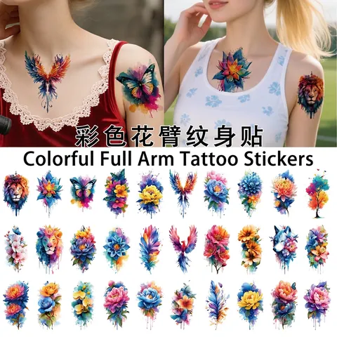 Wasserfarben Temporäre Tattoo Aufkleber Wasserdicht Bunt Löwe Schmetterling Blume Körperkunst Arm Schlüsselbein Langanhaltend