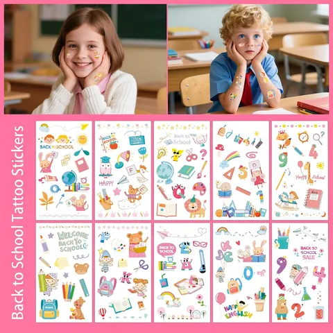 Tatuajes Temporales Regreso A Clases Pegatinas Animales Dibujos Animados Elementos Escolares Impermeable Niños Para Estudiantes