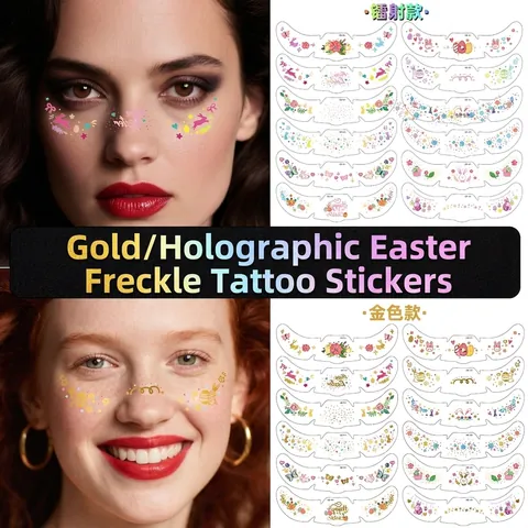 Easter Temporary Face Tattoo Stickers Laser Gold Bronzing Freckle Makeup Rabbit Egg Patterns For Festive Party Decoration