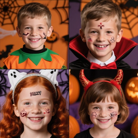 Tatuaggi Temporanei Halloween Adesivi Ragno Teschio Zucca Orrore Festa Corpo Viso Trucco Carta Trasferimento Acqua