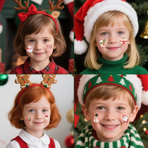 Christmas Halloween Temporary Tattoo Stickers Waterproof Cartoon Santa Snowman Reindeer Ghost Pumpkin Festive Party For Kids