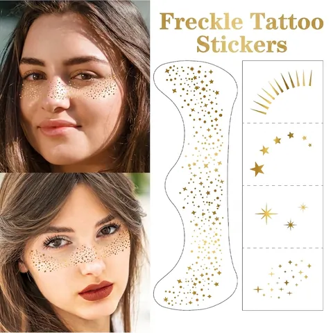 Autocollants De Tatouage De Taches De Rousseur Métalliques Maquillage Du Visage Motif D'étoile Pour Fête Cosplay Festival Nouveauté