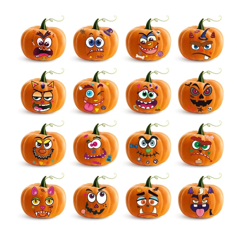 Adesivi Per Tatuaggi Viso Zucca Halloween Espressioni Divertenti Cartoni Animati Decorazione Feste Bambini Adulti