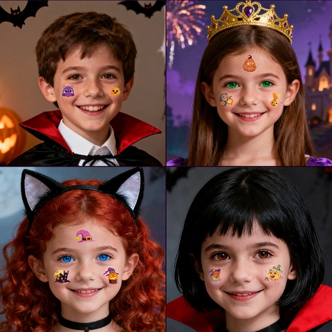 Adesivi Per Tatuaggi Temporanei Halloween Natale Bambini Impermeabile Cartone Animato Cicatrice Decorazione Del Viso