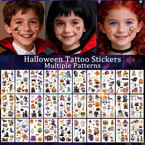 Adesivi Per Tatuaggi Temporanei Halloween Natale Bambini Impermeabile Cartone Animato Cicatrice Decorazione Del Viso